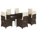 Set comedor de jardín 7 pzas con cojines ratán sintético marrón