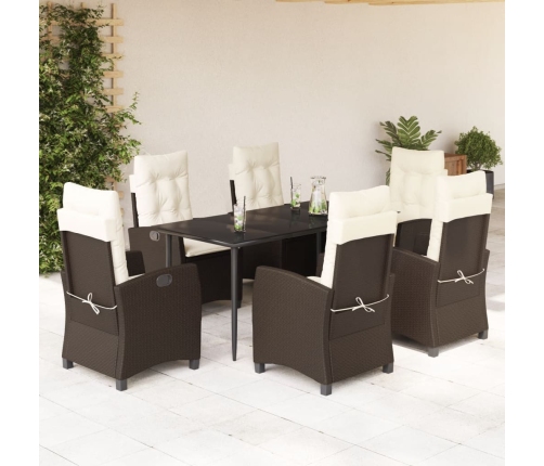 Set comedor de jardín 7 pzas con cojines ratán sintético marrón