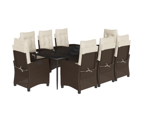 Set comedor para jardín 9 pzas y cojines ratán sintético marrón