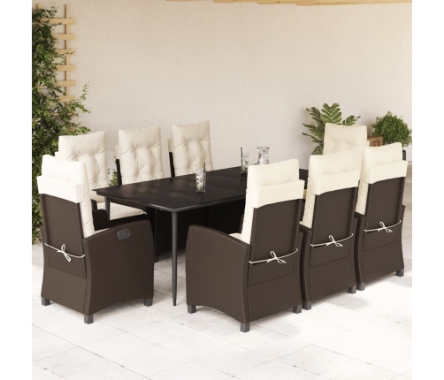 Set comedor para jardín 9 pzas y cojines ratán sintético marrón