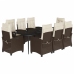 Set comedor para jardín 9 pzas y cojines ratán sintético marrón