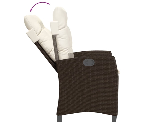 Set comedor de jardín 3 piezas y cojines ratán sintético marrón