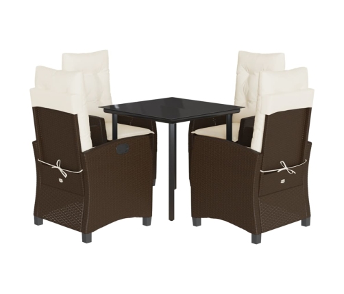 Set comedor de jardín 5 piezas y cojines ratán sintético marrón