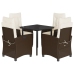 Set comedor de jardín 5 piezas y cojines ratán sintético marrón