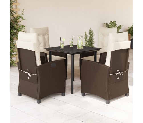 Set comedor de jardín 5 piezas y cojines ratán sintético marrón