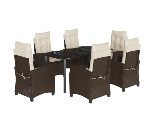 Set comedor de jardín 7 pzas con cojines ratán sintético marrón