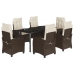 Set comedor de jardín 7 pzas con cojines ratán sintético marrón