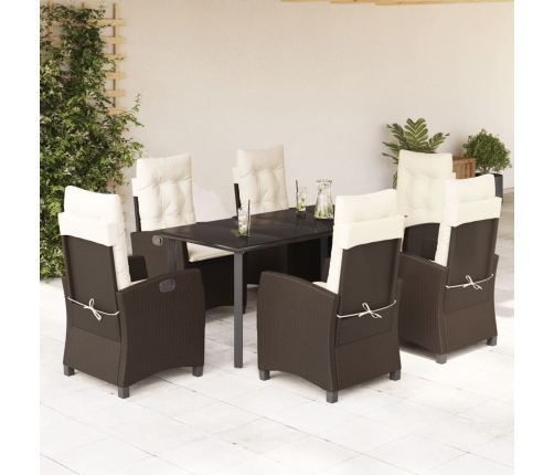 Set comedor de jardín 7 pzas con cojines ratán sintético marrón