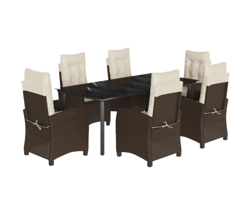 Set comedor de jardín 7 pzas con cojines ratán sintético marrón