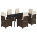 Set comedor de jardín 7 pzas con cojines ratán sintético marrón