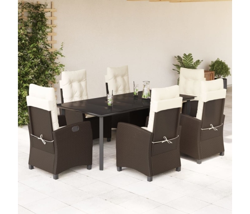Set comedor de jardín 7 pzas con cojines ratán sintético marrón