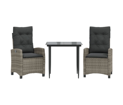Set comedor de jardín 3 piezas con cojines ratán sintético gris