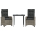 Set comedor de jardín 3 piezas con cojines ratán sintético gris