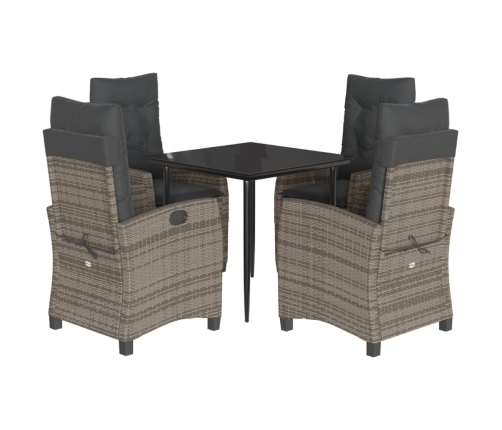 Set comedor de jardín 5 piezas con cojines ratán sintético gris