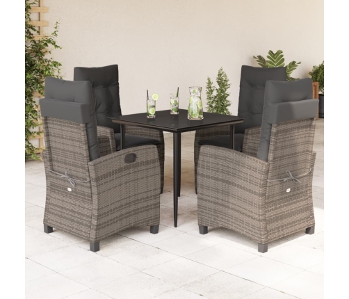 Set comedor de jardín 5 piezas con cojines ratán sintético gris