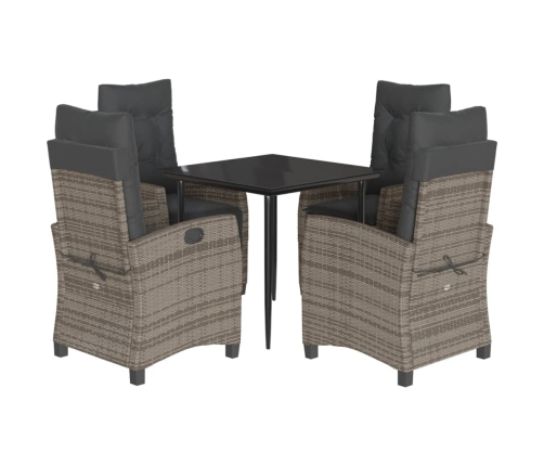 Set comedor de jardín 5 piezas con cojines ratán sintético gris
