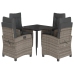 Set comedor de jardín 5 piezas con cojines ratán sintético gris