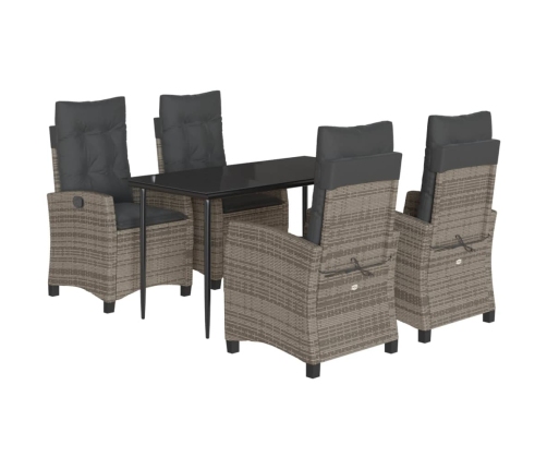 Set comedor de jardín 5 piezas con cojines ratán sintético gris