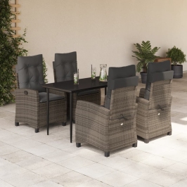 Set comedor de jardín 5 piezas con cojines ratán sintético gris