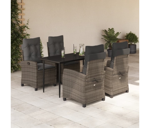 Set comedor de jardín 5 piezas con cojines ratán sintético gris