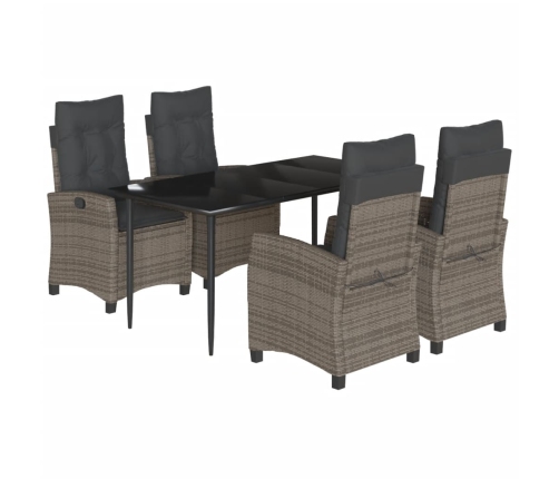Set comedor de jardín 5 piezas con cojines ratán sintético gris