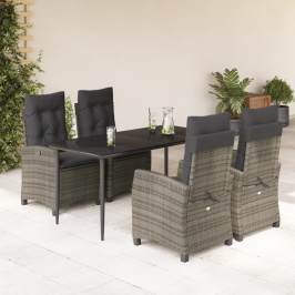 Set comedor de jardín 5 piezas con cojines ratán sintético gris