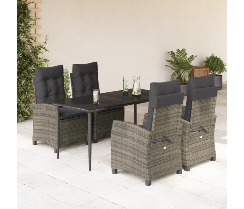 Set comedor de jardín 5 piezas con cojines ratán sintético gris