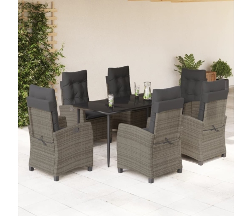 Set comedor jardín 7 pzas y cojines ratán sintético gris