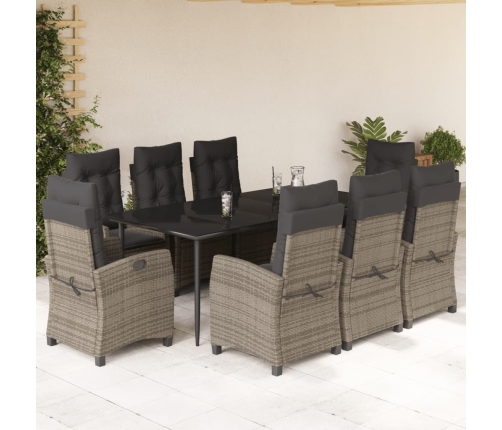 Set comedor jardín 9 pzas y cojines ratán sintético gris