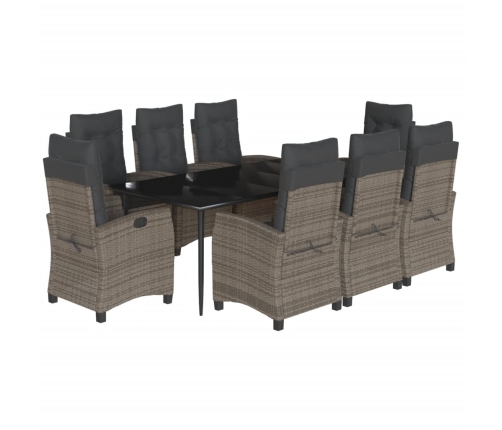 Set comedor jardín 9 pzas y cojines ratán sintético gris