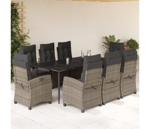 Set comedor jardín 9 pzas y cojines ratán sintético gris