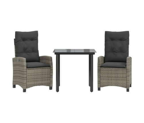 Set comedor de jardín 3 piezas con cojines ratán sintético gris