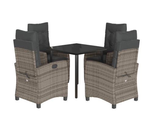 Set comedor de jardín 5 piezas con cojines ratán sintético gris
