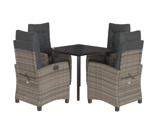 Set comedor de jardín 5 piezas con cojines ratán sintético gris