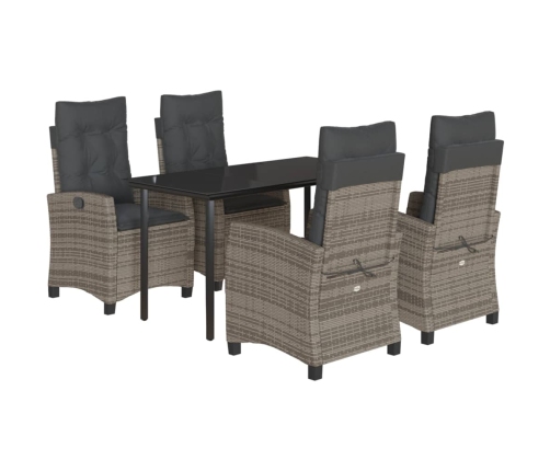 Set comedor de jardín 5 piezas con cojines ratán sintético gris