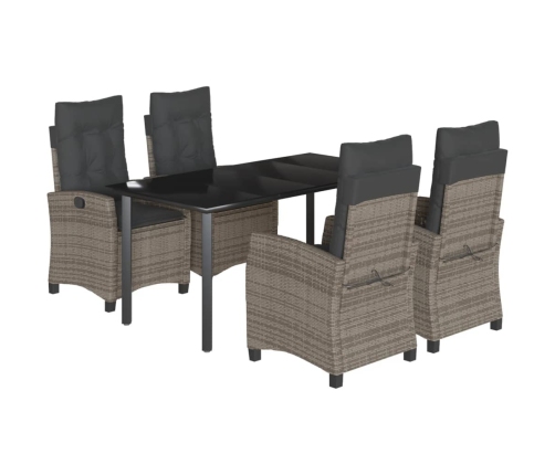 Set comedor de jardín 5 piezas con cojines ratán sintético gris