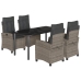 Set comedor de jardín 5 piezas con cojines ratán sintético gris