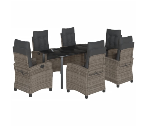 Set comedor jardín 7 pzas y cojines ratán sintético gris