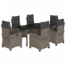 Set comedor jardín 7 pzas y cojines ratán sintético gris