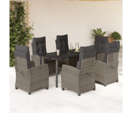 Set comedor jardín 7 pzas y cojines ratán sintético gris