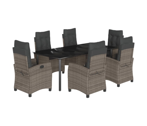 Set comedor jardín 7 pzas y cojines ratán sintético gris
