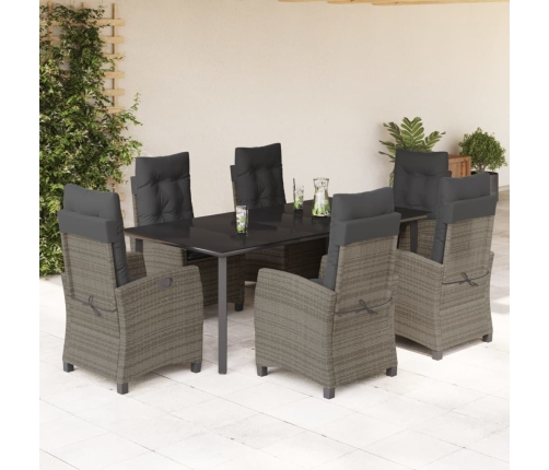 Set comedor jardín 7 pzas y cojines ratán sintético gris