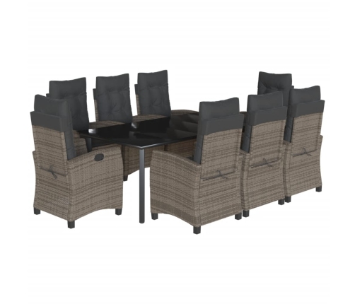 Set comedor jardín 9 pzas y cojines ratán sintético gris
