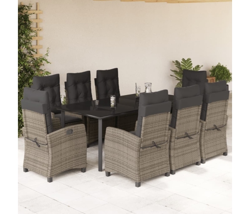 Set comedor jardín 9 pzas y cojines ratán sintético gris