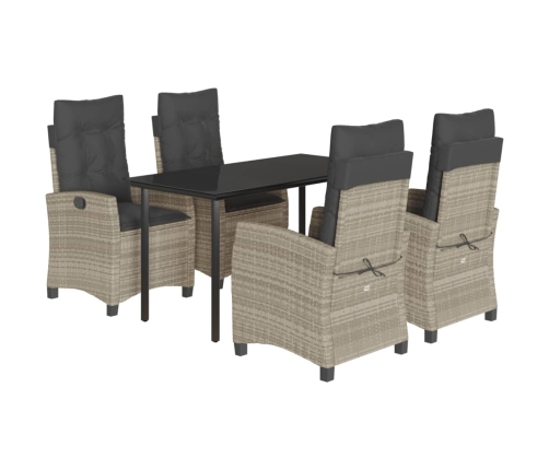 Set comedor de jardín 5 pzas cojines ratán sintético gris claro