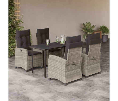 Set comedor de jardín 5 pzas cojines ratán sintético gris claro