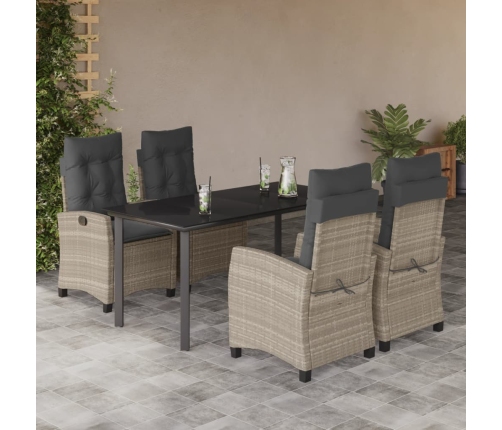 Set comedor de jardín 5 pzas cojines ratán sintético gris claro