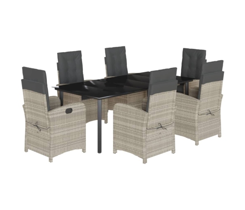 Set comedor jardín 7 pzas y cojines ratán sintético gris claro