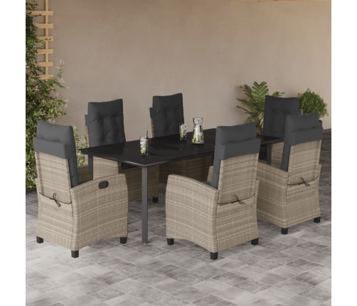 Set comedor jardín 7 pzas y cojines ratán sintético gris claro