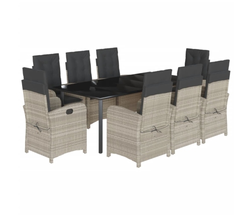 Set comedor de jardín 9 pzas cojines ratán sintético gris claro